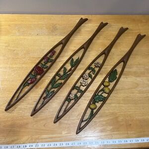 Vtg Sexton USA Four Seasons Floral Metal Wall Art Set‎ MCM Rose Holly 27 Inch